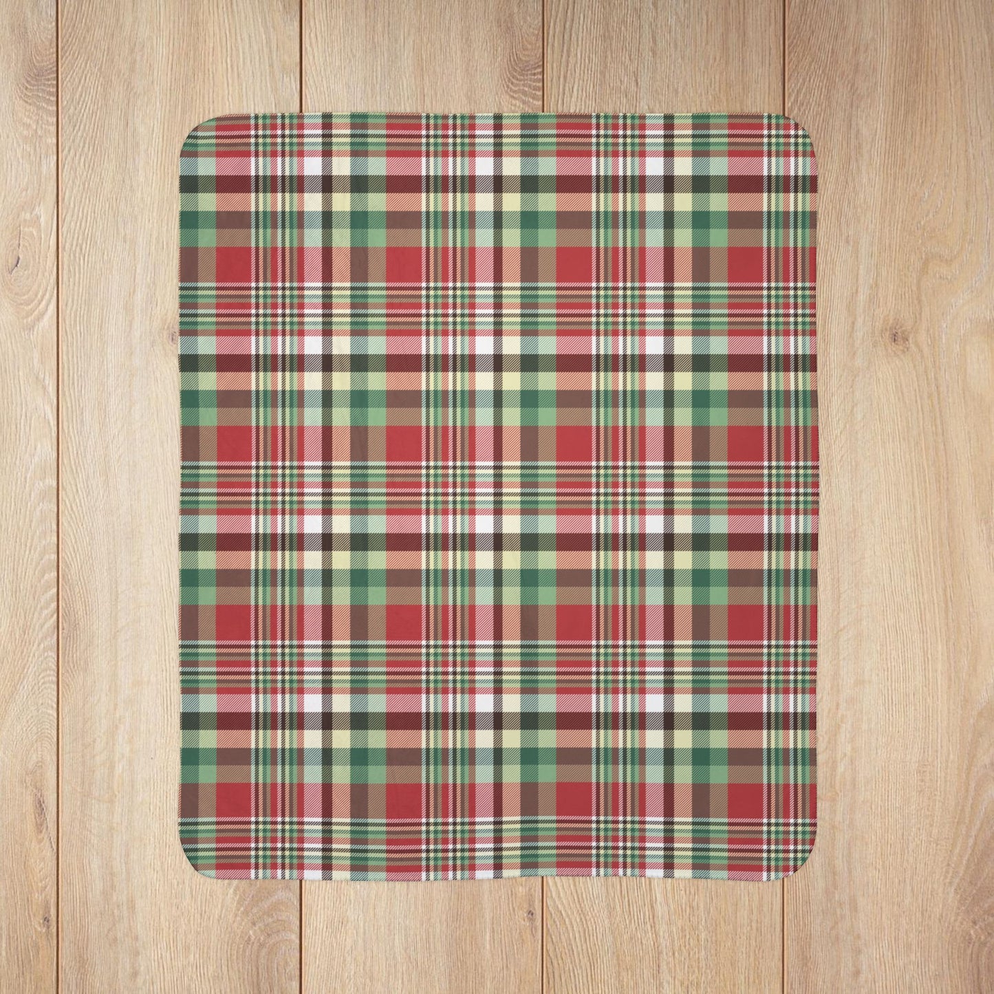 Christmas Maroon & Green Plaid Fleece Sherpa Blanket
