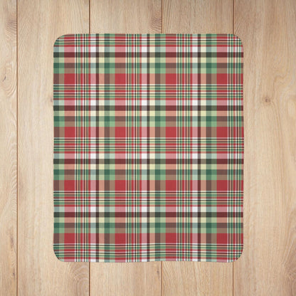 Christmas Maroon & Green Plaid Fleece Sherpa Blanket