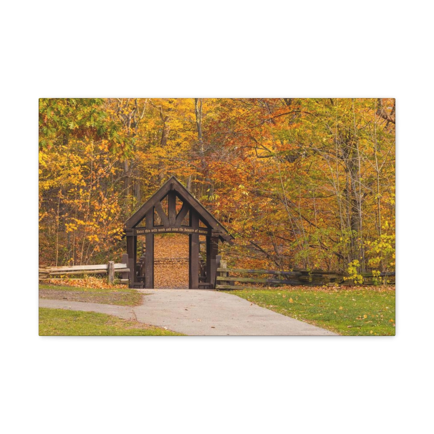 Seven Bridges Trail’s Covered Bridge at Grant Park in South Milwaukee Wisconsin, Photography Canvas Wrap Wall Art