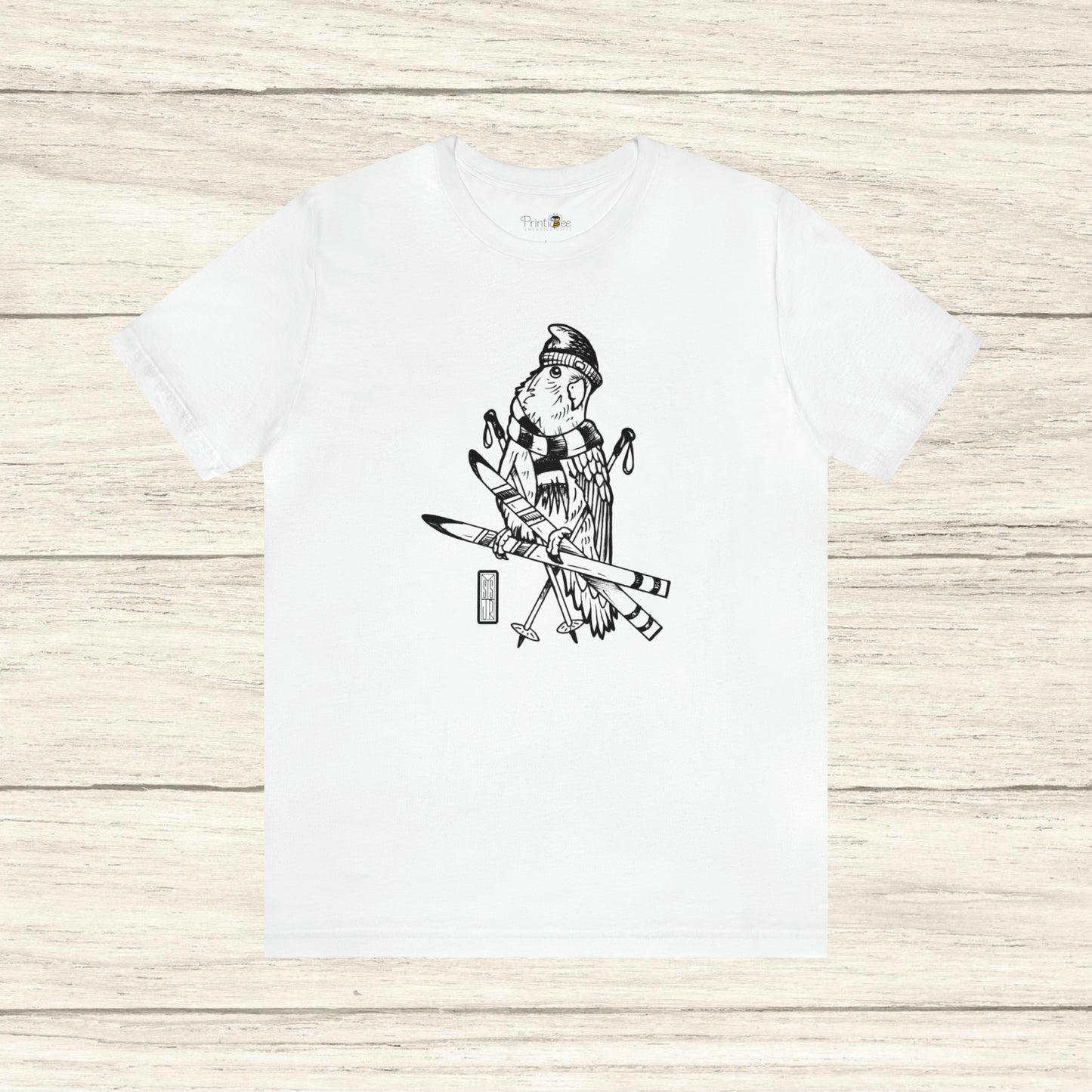 Lovebird va a esquiar, camiseta de arte lineal