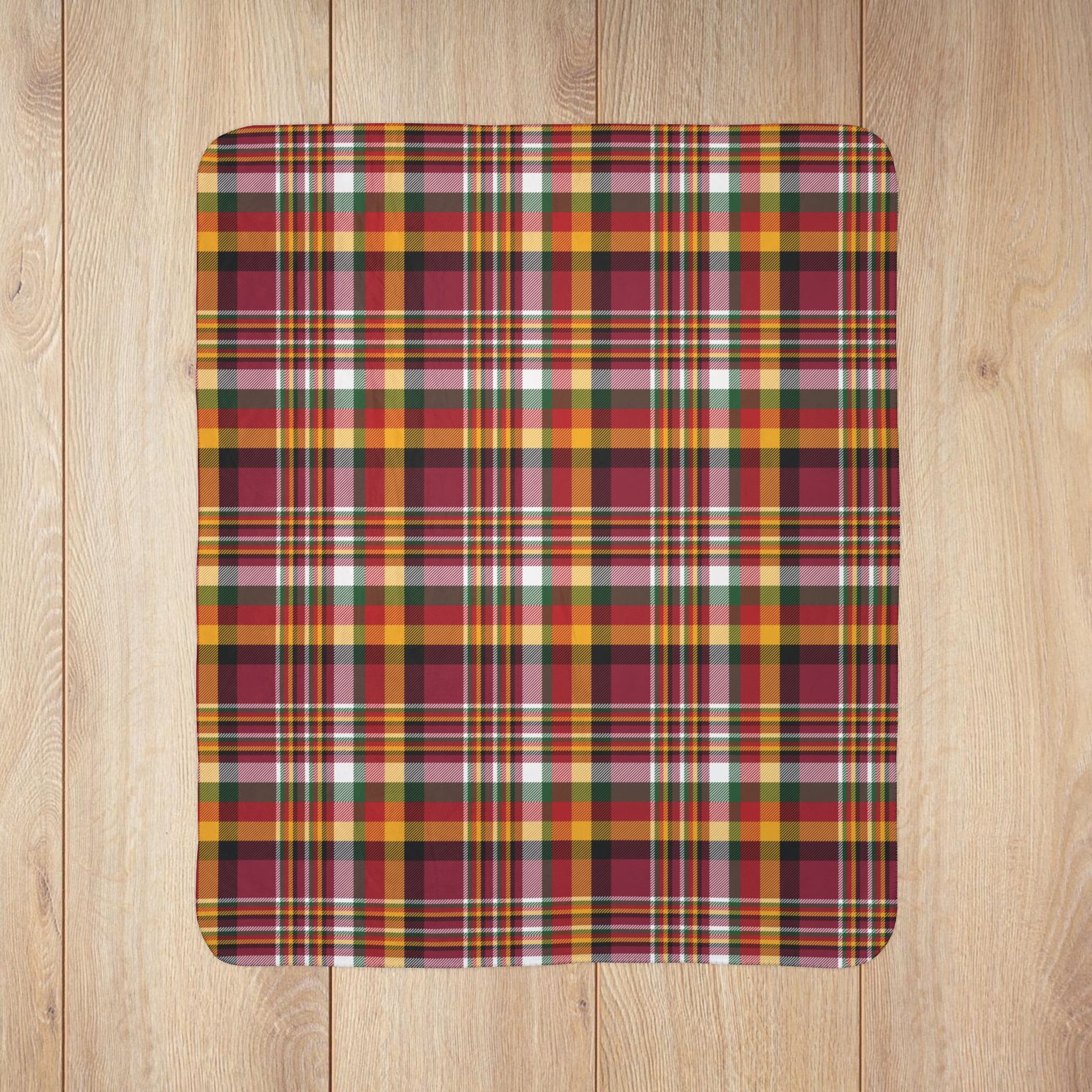 Christmas Red, White & Black Arizona AZ Plaid Fleece Sherpa Blanket