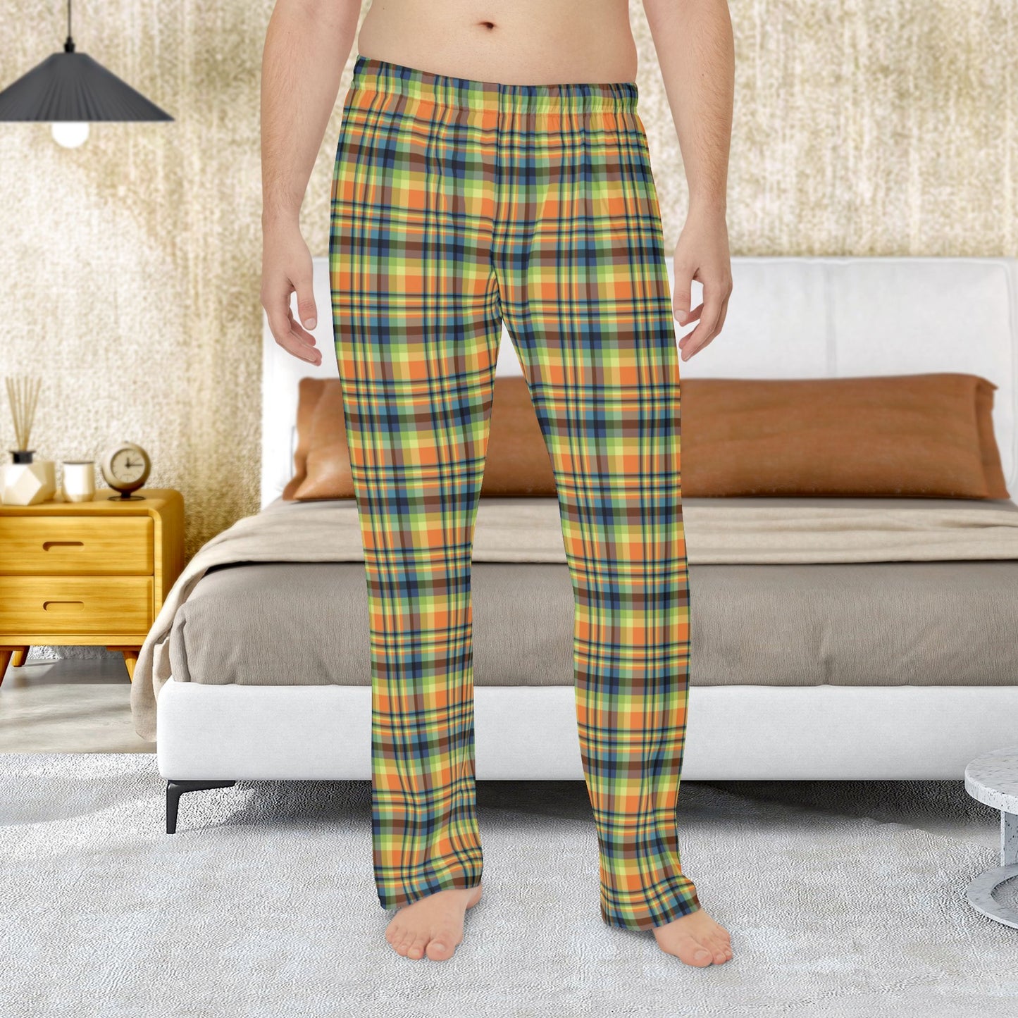 Men’s Orange, Green & Blue Ohio Plaid Pajama Pants