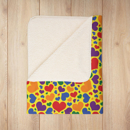 Rainbow Pride Valentine’s Day Hearts Yellow Fleece Sherpa Blanket