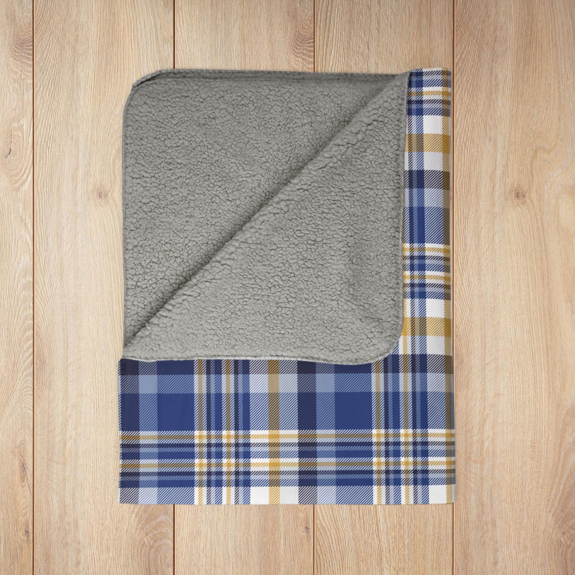 Hanukkah Dark Blue Plaid Fleece Sherpa Blanket