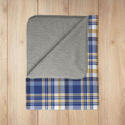 Hanukkah Dark Blue Plaid Fleece Sherpa Blanket