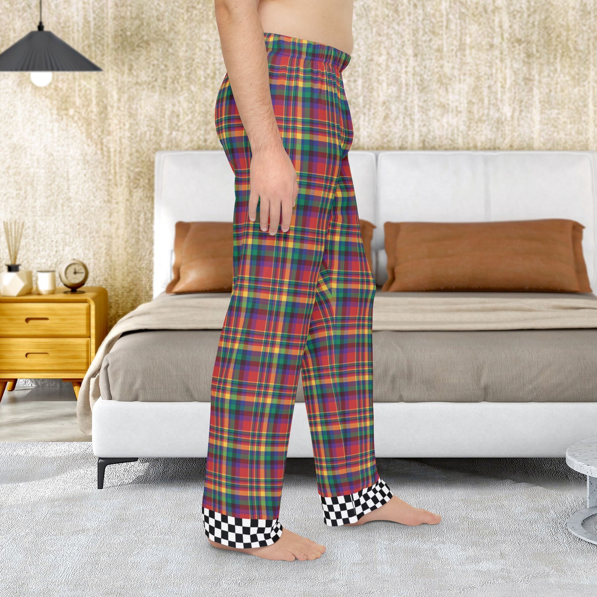 Men’s Red, Yellow, Green, Blue & Purple Plaid with Checkered Edge Ohio Plaid Pajama Pants