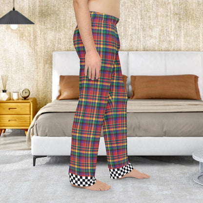 Men’s Red, Yellow, Green, Blue & Purple Plaid with Checkered Edge Ohio Plaid Pajama Pants