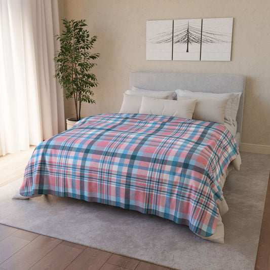 Transgender Pride Plaid Fleece Sherpa Blanket