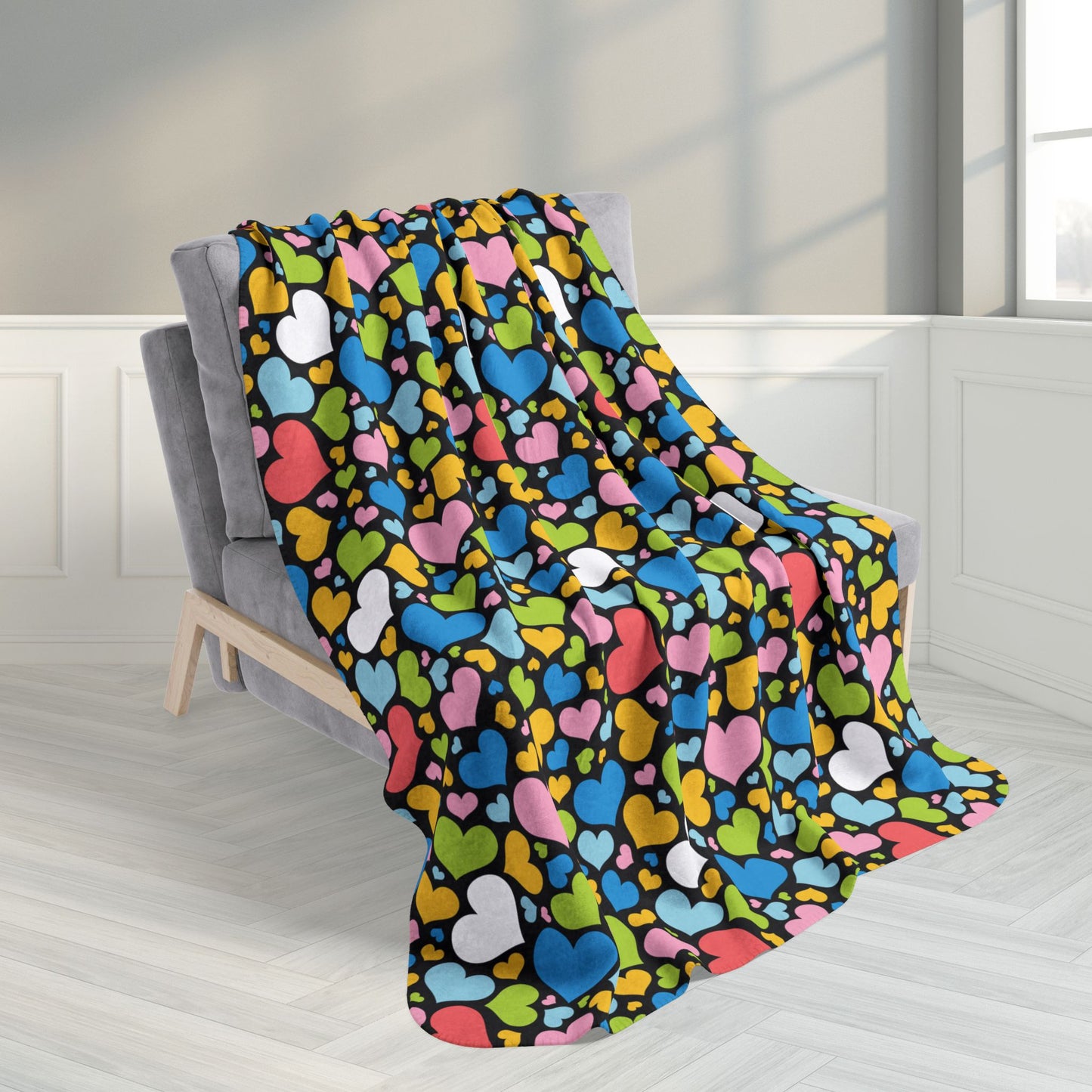 50" × 60" Queer Pride Valentine’s Day Hearts Black Fleece Sherpa Blanket