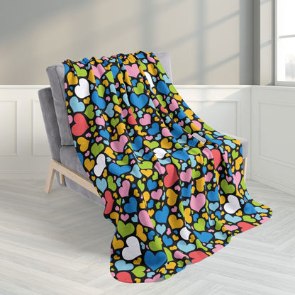 50" × 60" Queer Pride Valentine’s Day Hearts Black Fleece Sherpa Blanket