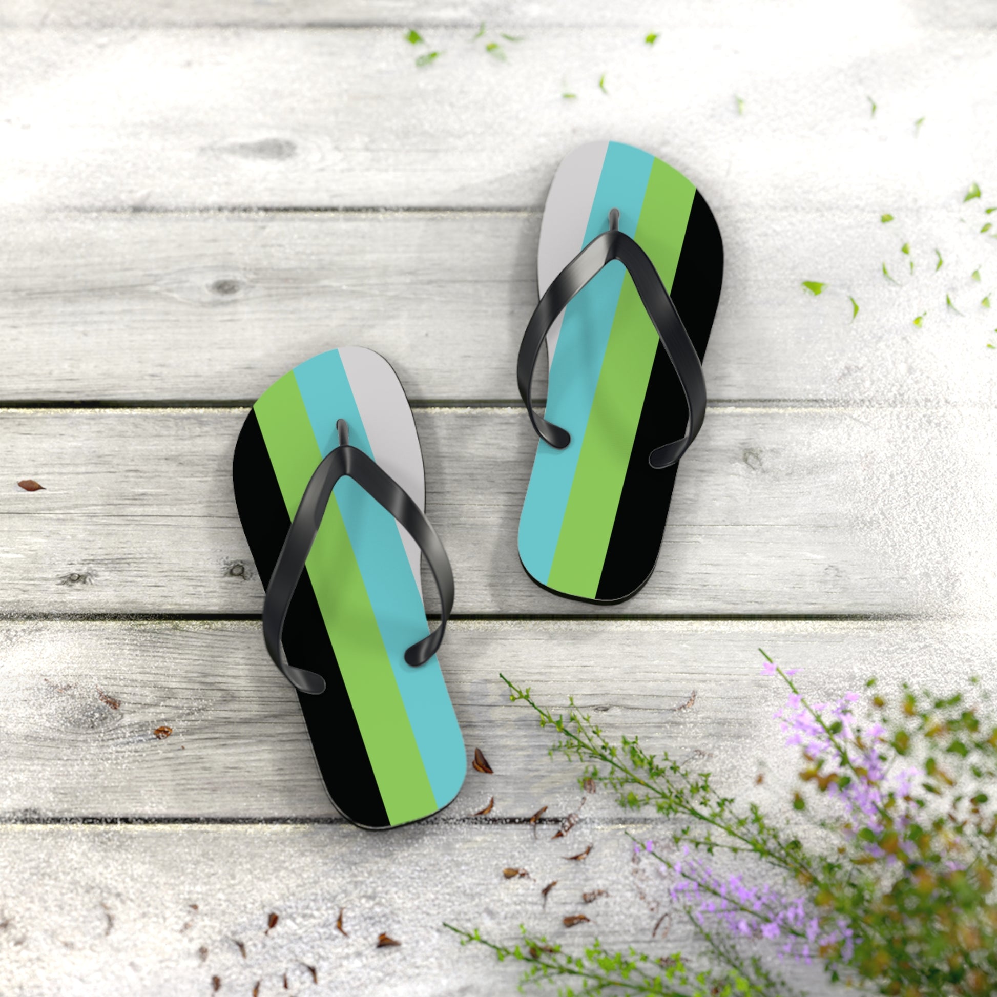 S Black sole Quoiromantic Pride Flip Flops