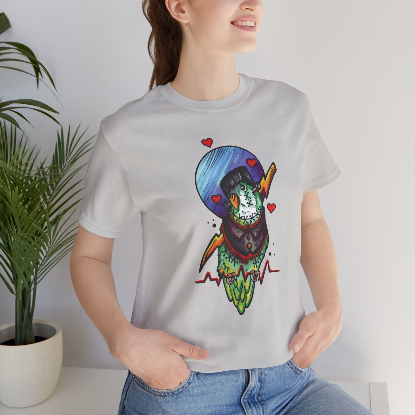 Frankenstein Lovebird, Hand-Drawn & Hand-Colored Tee