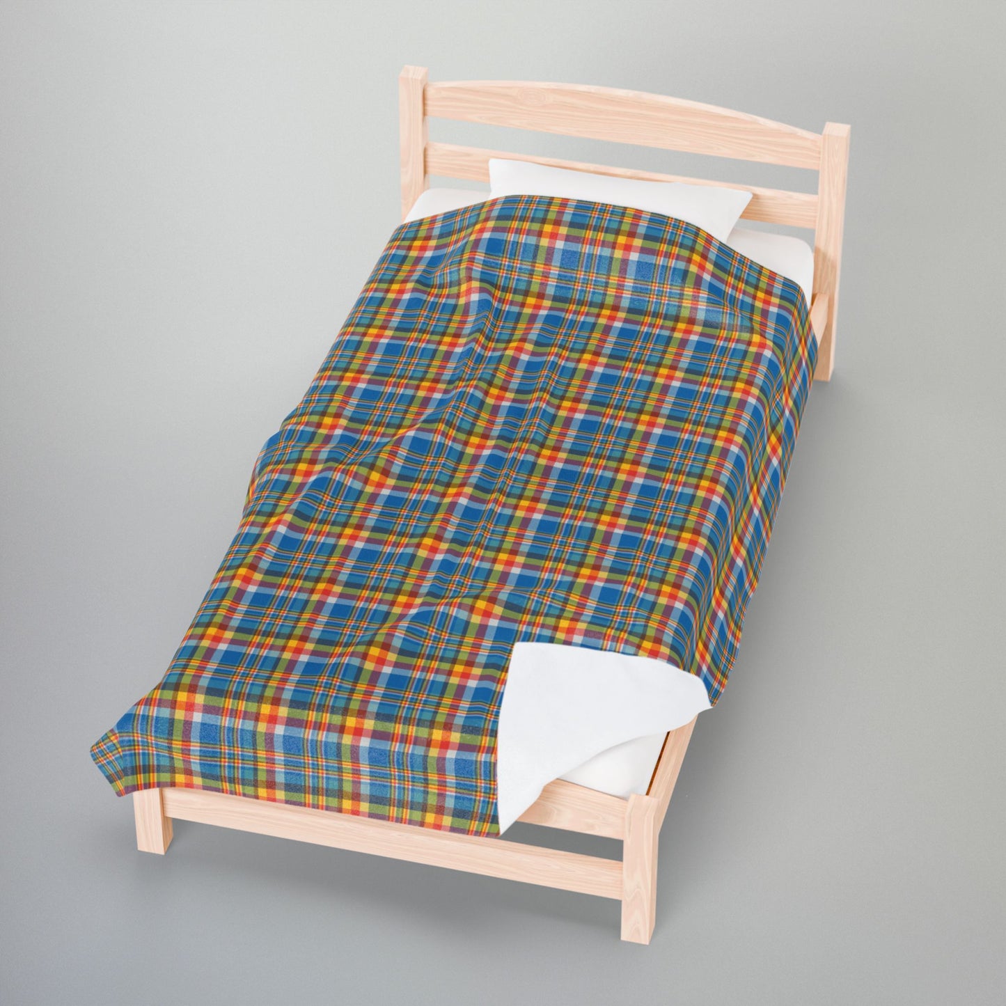 Brown, Red & Blue Ohio Plaid Velveteen Plush Blanket