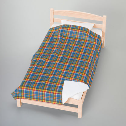 Brown, Red & Blue Ohio Plaid Velveteen Plush Blanket