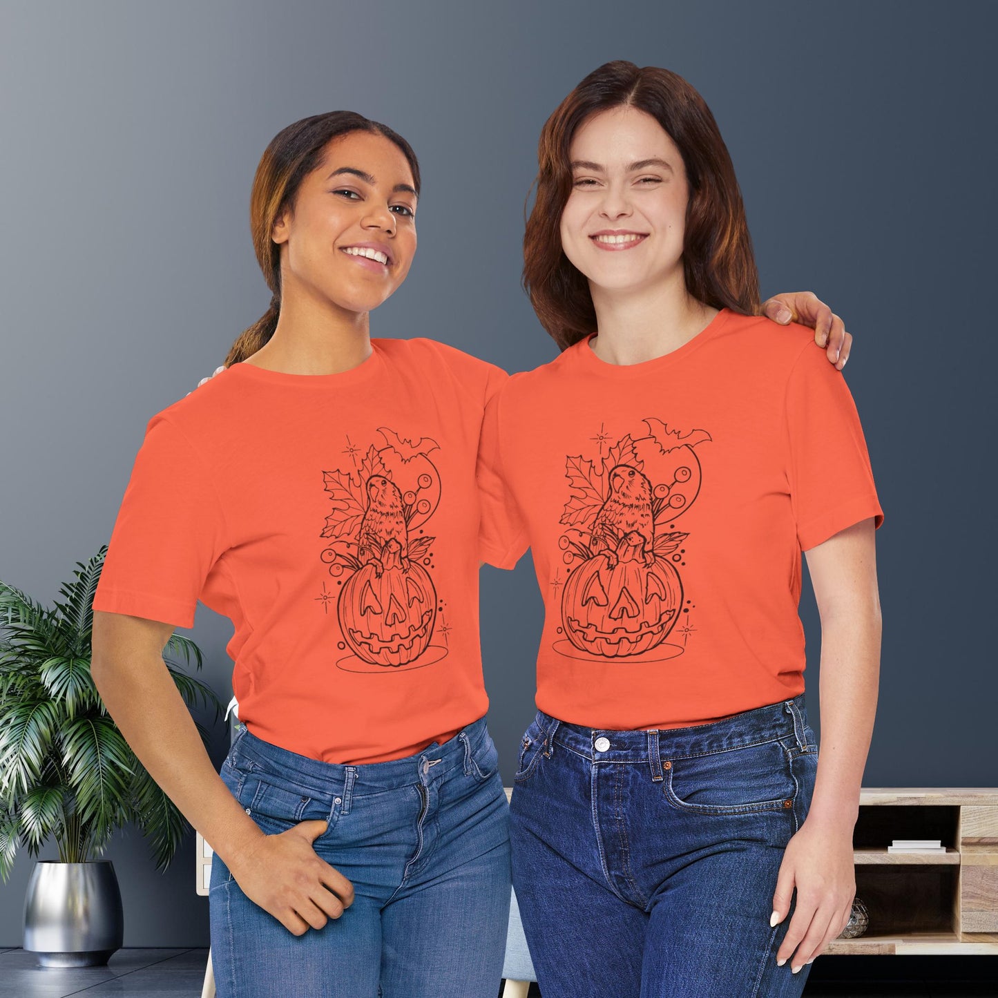 Lovebird on a Jack-o-Lantern, Line Art Tee