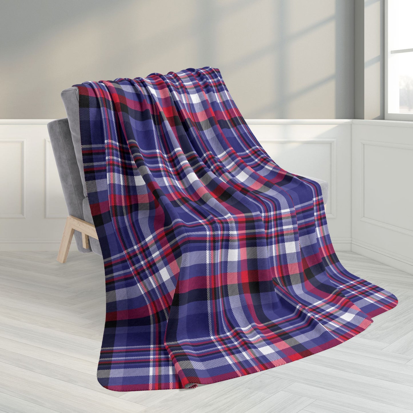 60" × 80" Grey Leather Pride Plaid Fleece Sherpa Blanket