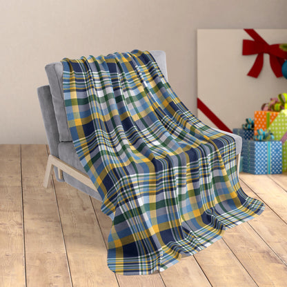 50" × 60" Christmas Blue & Yellow Plaid Milwaukee WI Fleece Sherpa Blanket