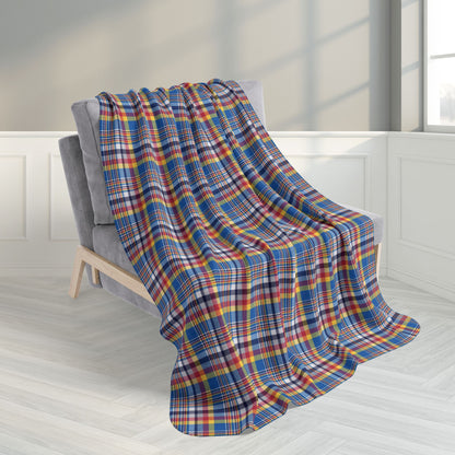 50" × 60" Blue, Red & Yellow Ohio Plaid Fleece Sherpa Blanket
