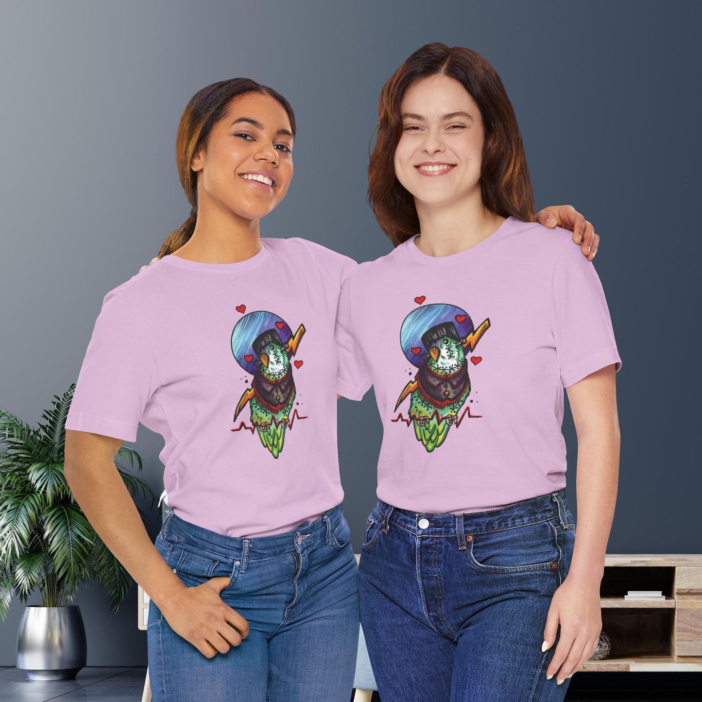 Frankenstein Lovebird, Hand-Drawn & Hand-Colored Tee