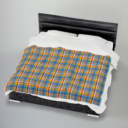 Midway Boardwalk Rainbow Ohio Plaid Velveteen Plush Blanket