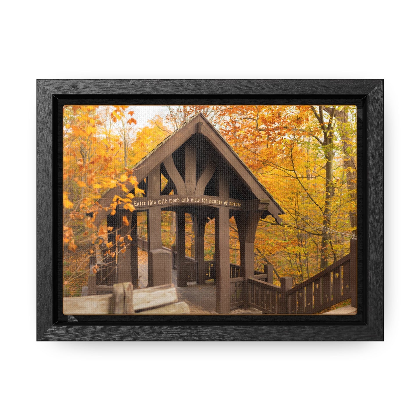 7 Bridges Trail’s Covered Bridge at Grant Park in South Milwaukee Wisconsin, Photography Framed Canvas Wrap Wall Art