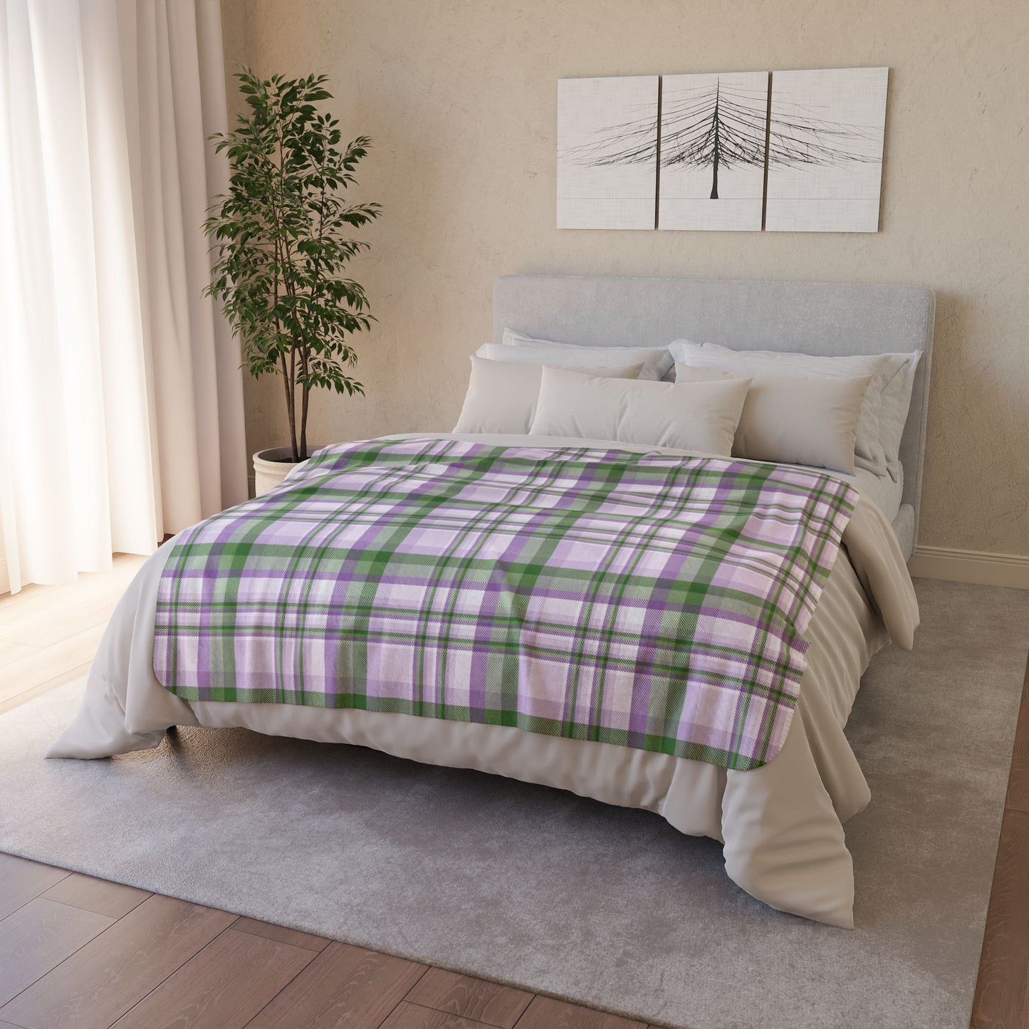 50" × 60" Grey Genderqueer Pride Plaid Fleece Sherpa Blanket