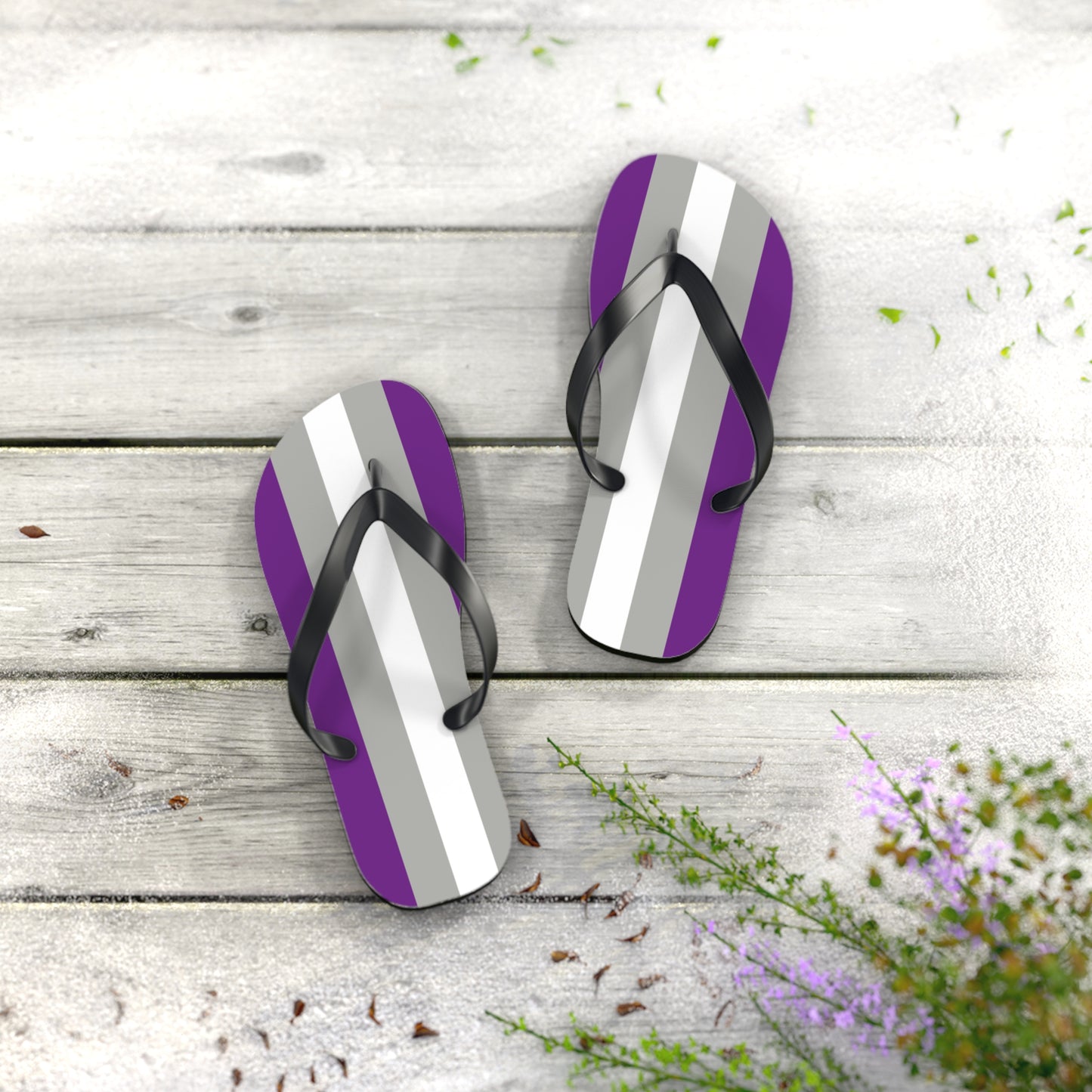 S Black sole Greysexual Pride Flip Flops