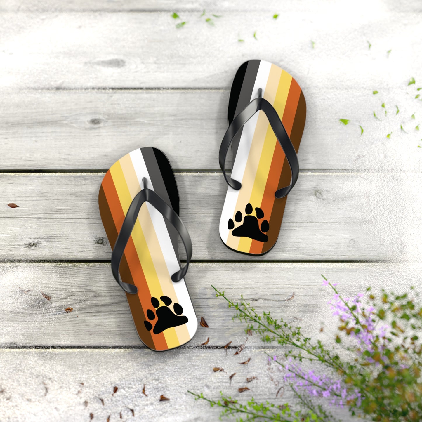 S Black sole Bear with Paw Pride Flip Flops