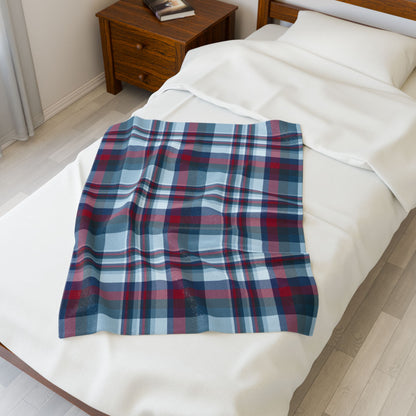 Nautical Blue Plaid Velveteen Plush Blanket