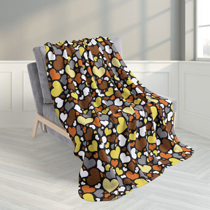 50" × 60" Bear Pride Valentine’s Day Hearts Black Fleece Sherpa Blanket