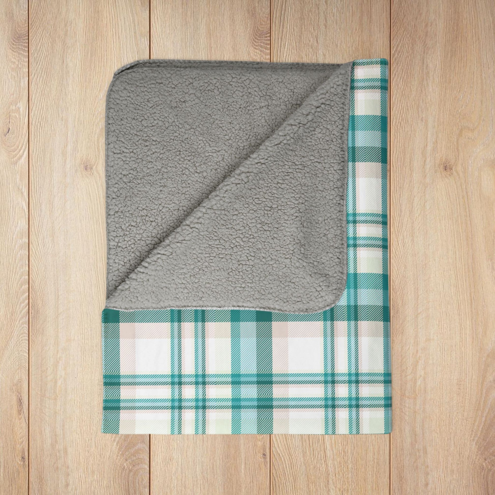 Coastal Teal Plaid Fleece Sherpa Blanket