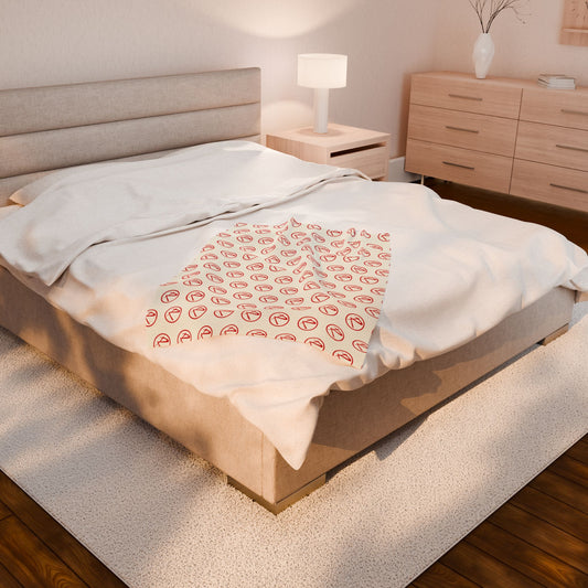 Velveteen Plush Red Rambler Logo Ivory Blanket