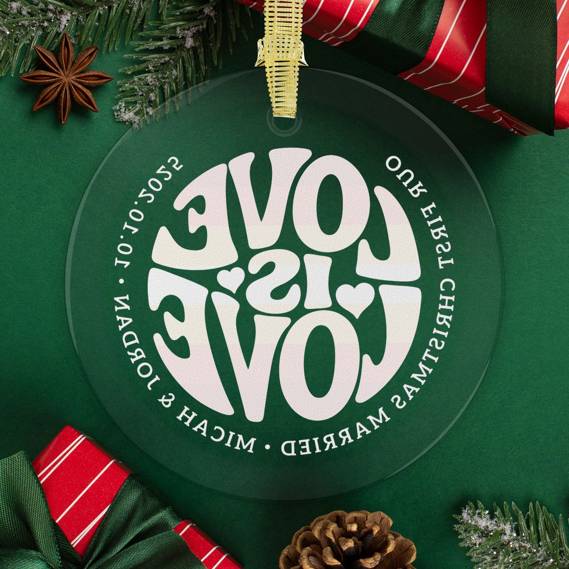 Custom Glass Love is Love Non-Binary Girl Pride 3.5" Circle Ornaments