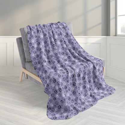 50" × 60" Lavender Paw Prints Fleece Sherpa Blanket