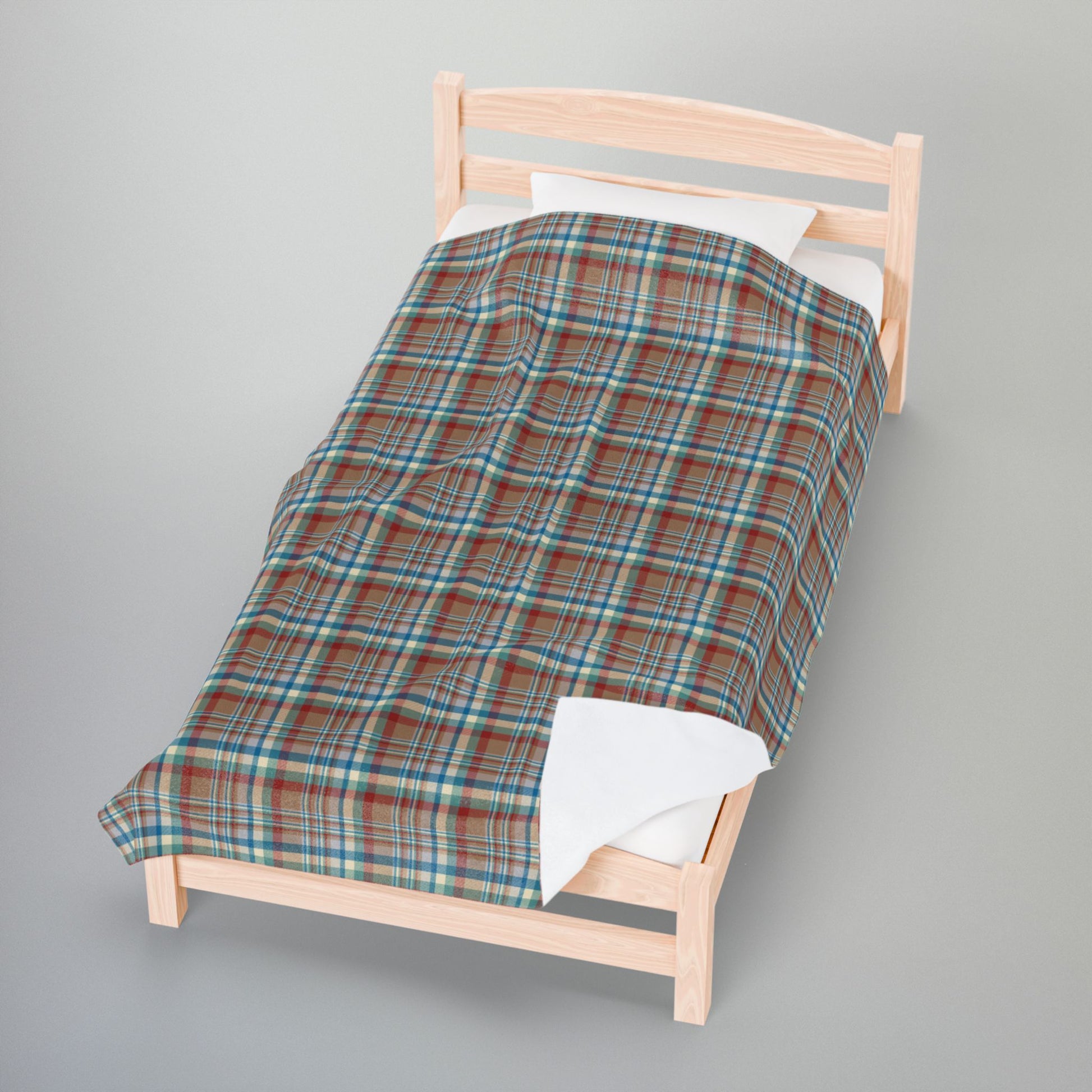 Brown, Red & Blue Aurora OH Plaid Velveteen Plush Blanket