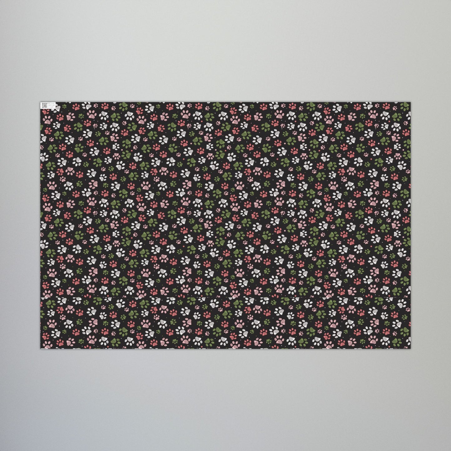 29'' x 20" Matte Christmas Pink, Green & White Paw Print Black Gift Wrapping Paper Roll