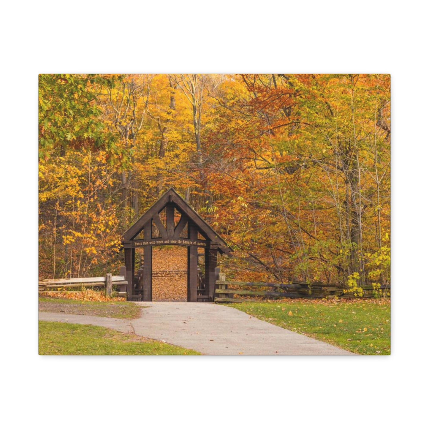 Seven Bridges Trail’s Covered Bridge at Grant Park in South Milwaukee Wisconsin, Photography Canvas Wrap Wall Art