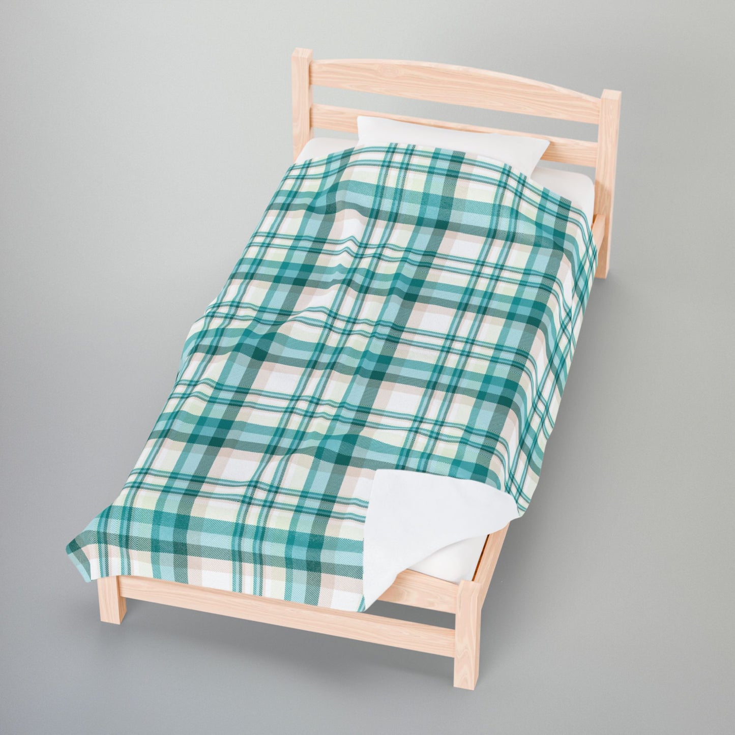 Coastal Teal Plaid Velveteen Plush Blanket