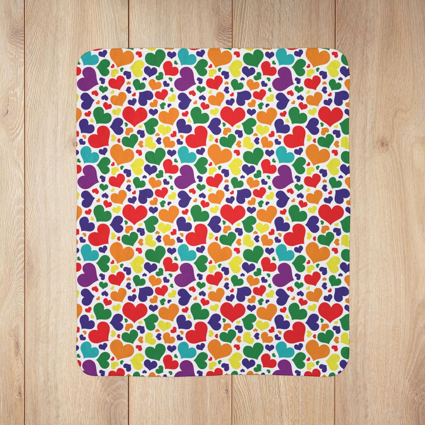 Rainbow 7-Color Pride Valentine’s Day Hearts White Fleece Sherpa Blanket