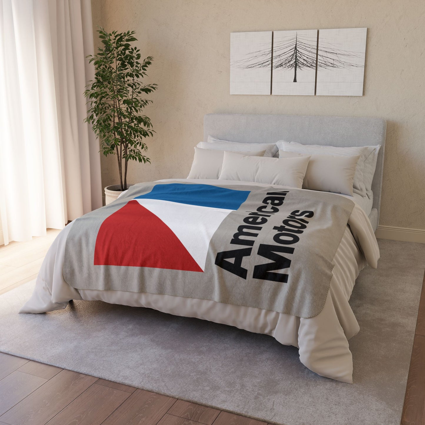 50" × 60" Beige AMC Logo Greige Fleece Sherpa Blanket