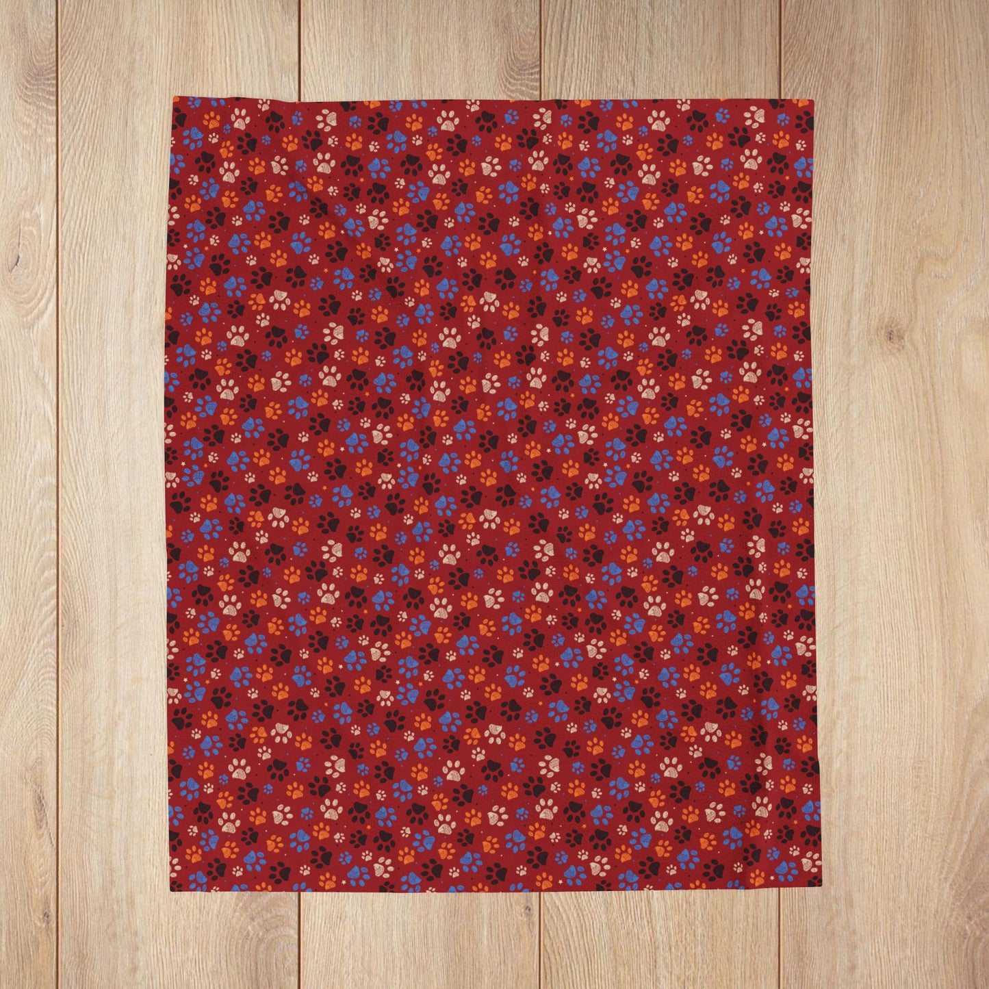 Blue & Orange Ohio Paw Prints Red Velveteen Plush Blanket