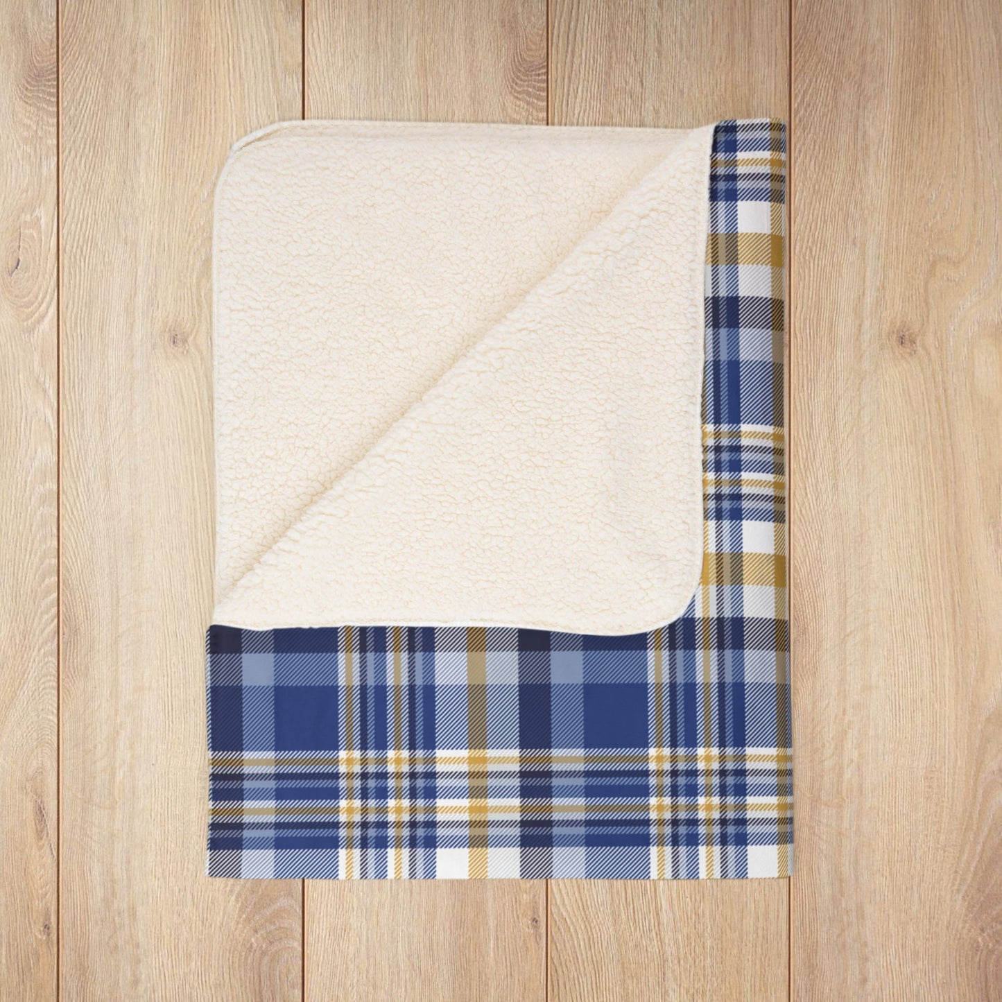 Hanukkah Dark Blue Plaid Fleece Sherpa Blanket