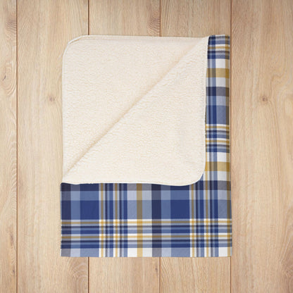 Hanukkah Dark Blue Plaid Fleece Sherpa Blanket