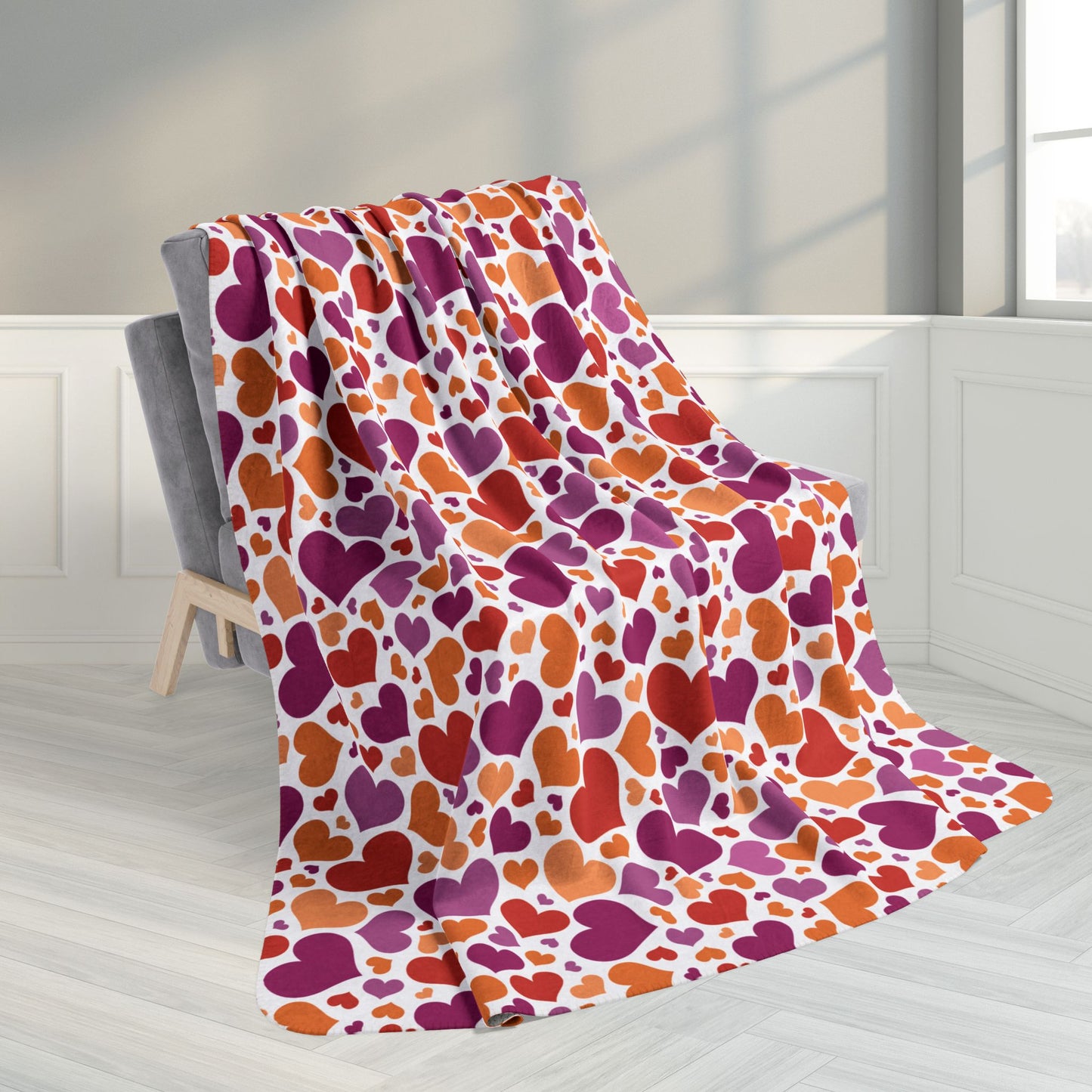 60" × 80" Lesbian Pride Valentine’s Day Hearts Light Grey Fleece Sherpa Blanket