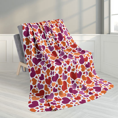 60" × 80" Lesbian Pride Valentine’s Day Hearts Light Grey Fleece Sherpa Blanket