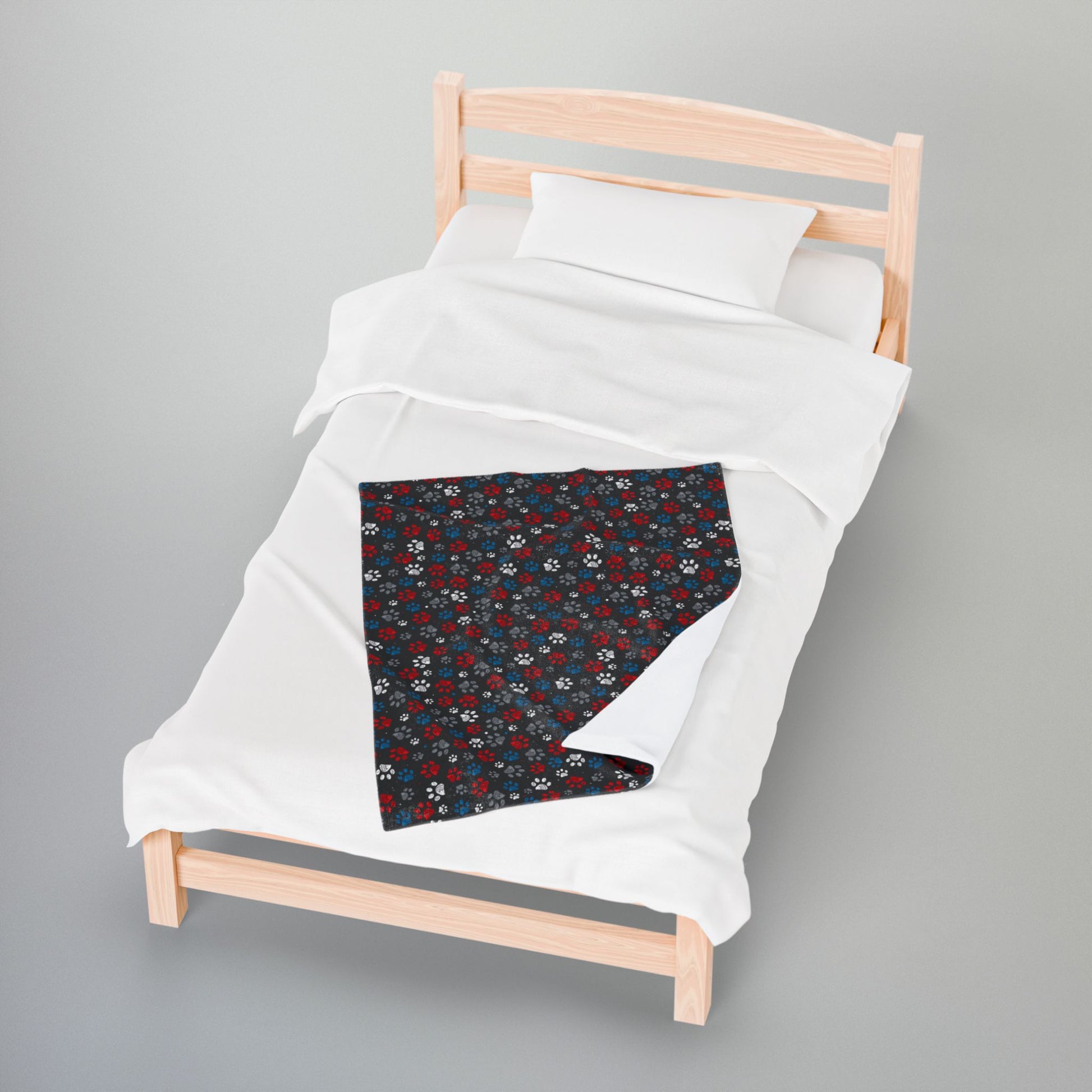 White, Red & Blue Ohio Paw Prints Black Velveteen Plush Blanket