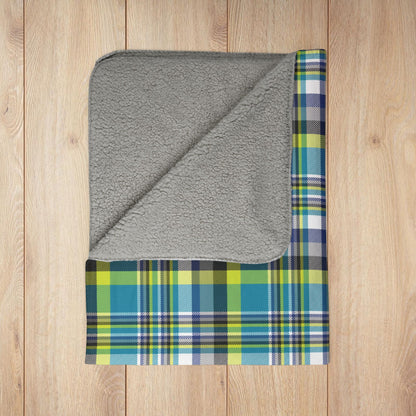 Teal & Neon Green Charlotte NC & Fort Mill SC Plaid Fleece Sherpa Blanket