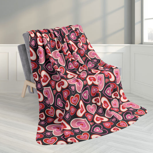 60" × 80" Retro Hearts Valentine’s Day Dark Grey Fleece Sherpa Blanket
