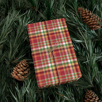Christmas Maroon, Green & Gold Plaid Gift Wrapping Paper Roll