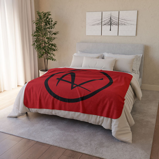 Rambler Black Logo Red Fleece Sherpa Blanket